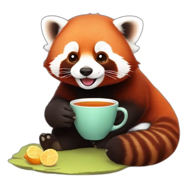 Red panda drinking tea sticker