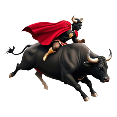 ​Cinematic Realistic black charging bull, against a matador depicted in a flowing red cape, captured in the dramatic moment of confronting a charging bull in a traditional bullring, rendered with dynamic motion and dramatic lighting that encapsulates the intensity and artistry of the spectacle, sticker
