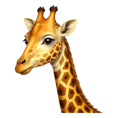 Cinematic Noble Giraffe Portrait Emoji, Poised and regal, with a towering, elegant build and a stunning, patterned Fur of warm yellows and browns, long, graceful neck and soulful, gentle eyes, Simplified yet sharp and sophisticated features, highly detailed, glowing with a soft, dignified glow, high shine, intelligent and graceful, stylized with an air of savannah majesty, focused and attentive, soft glowing outline, capturing the essence of a watchful and confident giant, so majestic it feels as though it could stretch out of the screen with effortless authority! sticker
