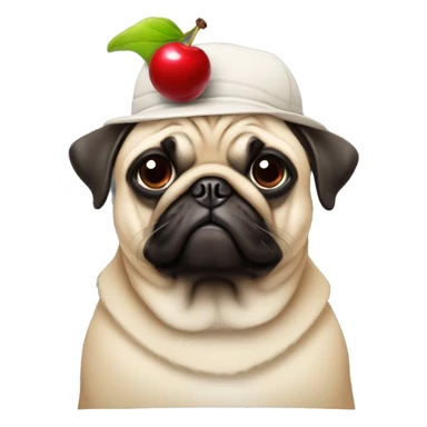Pug wearing hat with cherries on it sticker