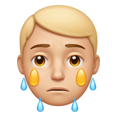 Apple-style emoji illustration of a person, overheated face with sweat drops, expression annoyed, half-closed exhausted eyes, soft 3D emoji style, smooth gradients, rounded shapes, simple expression, centered composition. sticker