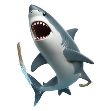 man holding a sharkwith a rope around its mouth and jumping out of water with it sticker