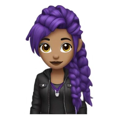 a PURPLE horse girl with a dark purple black punk outfit with and glizzy bands sticker