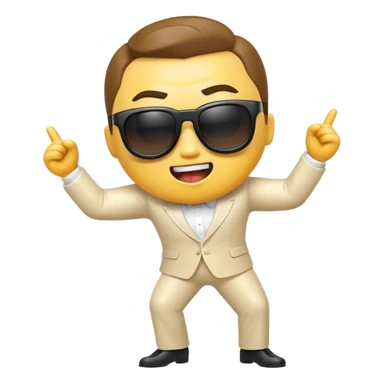 Cinematic Realistic Gangnam Style Pop Culture Emoji, showcasing a playful, iconic portrayal inspired by the hit song rendered with dynamic textures and fun, energetic lighting. sticker