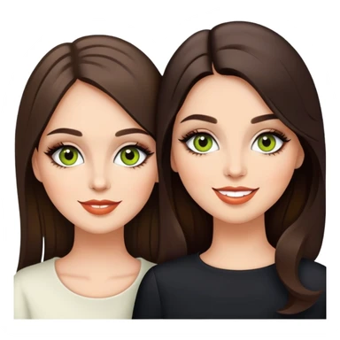 Happy sisters, brunettes, chartreuse eyes, makeup, stylish sticker