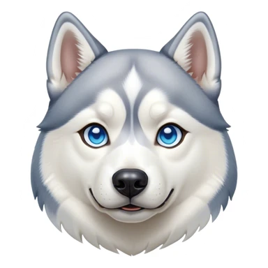 Cinematic Noble Siberian Husky Portrait Emoji, Poised and regal, with a strong, athletic build and a thick, well-groomed grey and white coat, piercing icy blue eyes, Simplified yet sharp and sophisticated features, highly detailed, glowing with a cool, dignified glow, high shine, intelligent and spirited, stylized with an air of endurance, focused and attentive, soft glowing outline, capturing the essence of a watchful and commanding sled dog, so majestic it feels as though it could sprint out of the screen with effortless authority! sticker