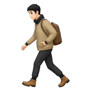 The Walking Man black hair all body from the side and taking a step in winter clothes sticker