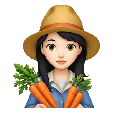 girl with black hair wearing a hat holding carrots sticker
