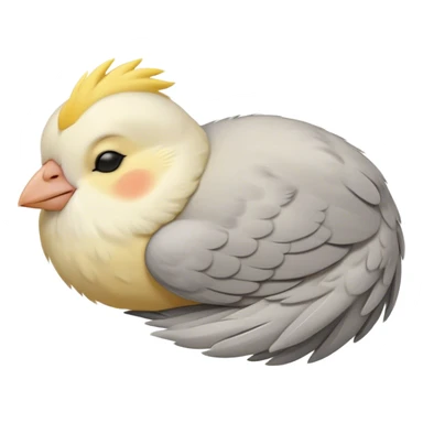 Meme-Worthy Cute Sleeping Cockatiel Portrait Emoji, Head resting peacefully with a contented smile, showcasing a delicate, slender build and a luxuriously soft grey fur with gentle yellow accents, eyes shut in a serene nap, Simplified yet hilariously adorable features, highly detailed, glowing with a soft, drowsy light, high shine, relaxed and utterly lovable, stylized with an air of playful laziness, bright and heartwarming, soft glowing outline, capturing the essence of a comically sleepy cockatiel, so meme-worthy it feels like it could instantly become the next viral sensation of adorable slumber! sticker