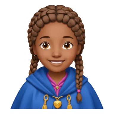 brown skin girl with braided hair, wearing blue cloak, smile sticker
