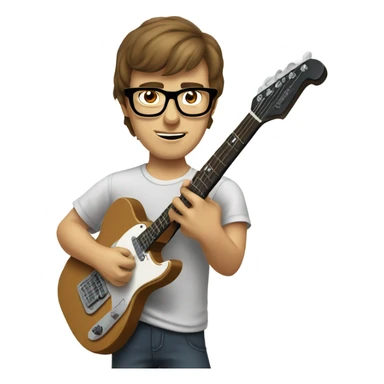 A nerdy guy with glasses and short brown hair playing a telescaster sticker