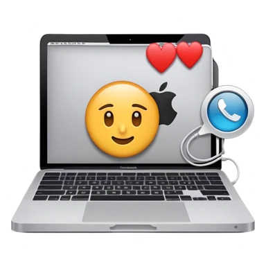 Crea una imagen donde una MacBook, una cámara y un celular estén cargando sticker