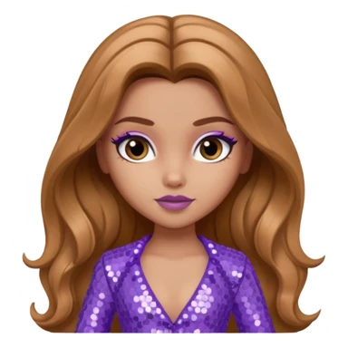 Yasmin from Bratz with long light brown hair and lavender sequin outfit sticker