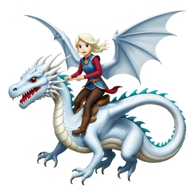 Large white dragon flying with a  female rider on top of it sticker