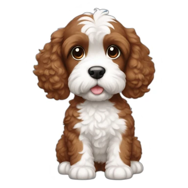 Full body reddish brown baby cockapoo with white patch on chest sticker