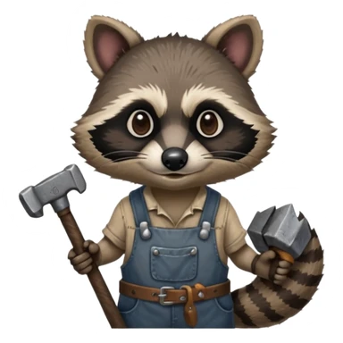 dirty blacksmith racoon holding hammer sticker