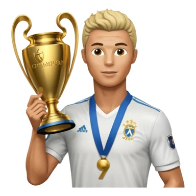 Cristiano Ronaldo holfing the champions league with noodle hair a bit longer noodle hair with a bit of blonde highlights and tge hair xoming down a bit just a bit of blonde not completely sticker