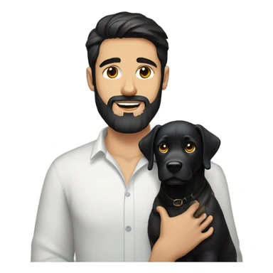 beard man black hair blue eyes holding black Labrador  sticker