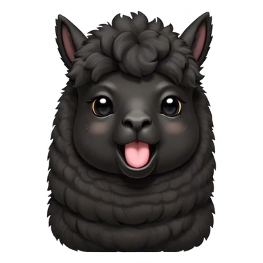 Cinematic Cute Yawning Black Alpaca Portrait Emoji, Head tilted slightly with a dramatic, wide-open yawn, showcasing a soft, plush jet-black fleece with gently drooping ears, round dark eyes barely open in drowsy contentment, Simplified yet irresistibly adorable features, highly detailed, glowing with a soft, cozy glow, high shine, relaxed yet expressive, stylized with a touch of whimsy, bright and endearing, soft glowing outline, capturing the essence of a sleepy yet affectionate alpaca, so drowsy it feels like it could stretch out of the screen and curl up for a nap! sticker