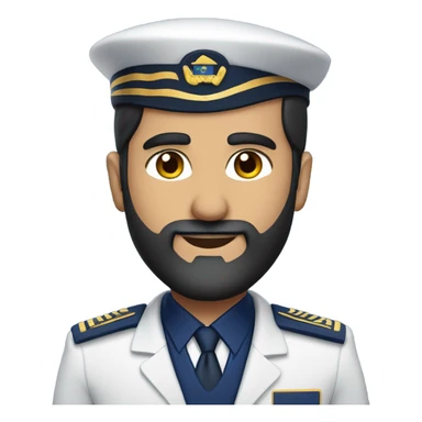 Male Persian Flight attendant with beard at United airlines navy blue uniform 2 epaulet stripes sticker