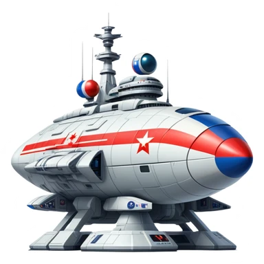 Massive Russian orbital battlestation with flag-themed hull design sticker