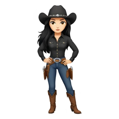 confident hot tanned woman with long black hair cowgirl style wearing black outfit with strong pose sticker