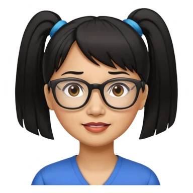 filipino woman black hair in pony tail with straight bangs and big glasses 50 yr old sticker