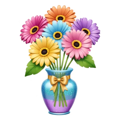 Various pastels Gerbera In a vase with glitter bow  sticker