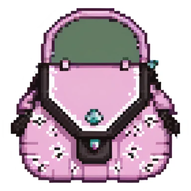 pink and black gothic purse, pixel art style, cute and chibi, small size, simple details sticker