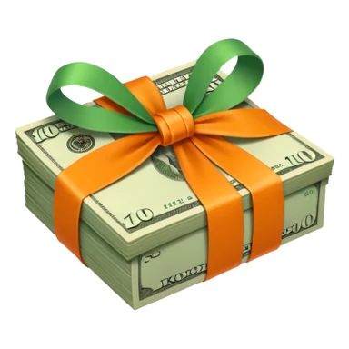 Money wrapped with orange ribbon sticker