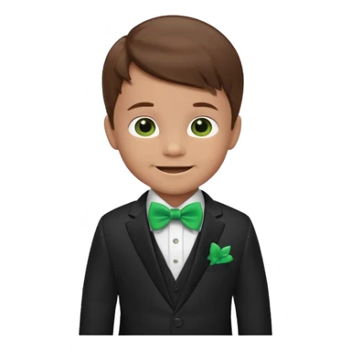 baby boy, brown hair in suit, with green bow, smile sticker