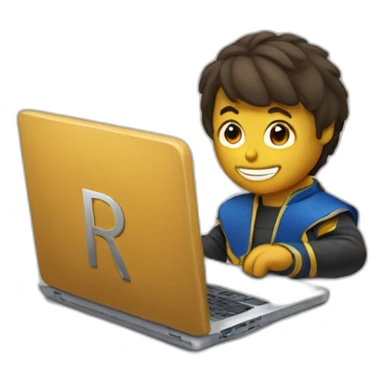 HERO WITH LETTER R , with a laptop sticker