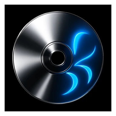 A minimalist CD disc with abstract pattern, glowing effect, blue color sticker