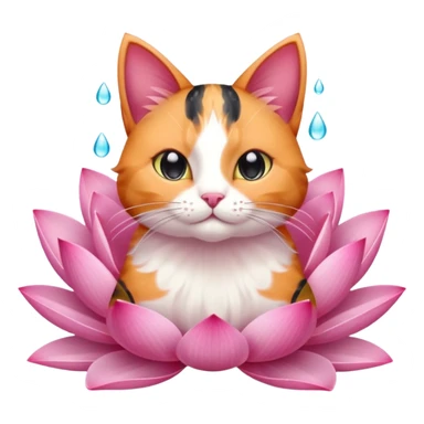 cat sitting lotus flower sticker