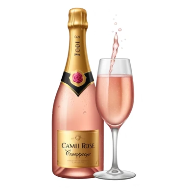 bottle of sparkling rose champagne tilted up and to the right sticker