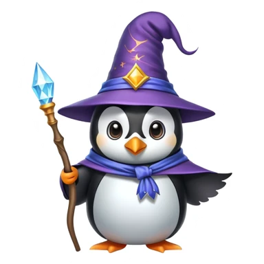 penguin dressed as a wizard with magic wand and wizard hat sticker