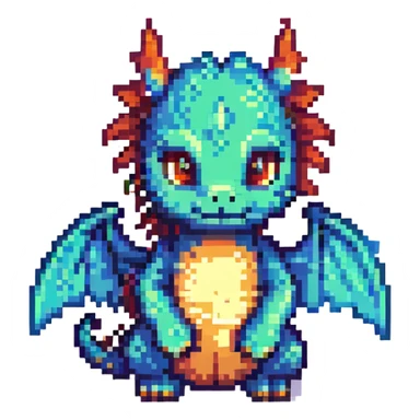 pixel art dragon with very small wings, chibi style sticker