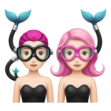 2 Mermaids one wearing a light pink snorkel mask and the other wearing black snorkel mask sticker