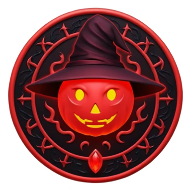 iOS emoji, dark fantasy magic seal, witch symbol, web pattern, red glow, minimal clean style, dark fantasy, dark atmosphere, black and red colors sticker