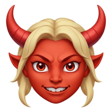 woman Demon cartoon emoji character, head and shoulders included (chest-up crop), centered face, confident and edgy expression, sharp eyes, subtle smirk, small curved horns, clean stylized face, not cute, not scary, modern emoji-style illustration, bold colors, smooth shading, high readability sticker