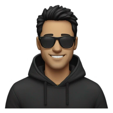 White man smile in face with black tinted glasses and black hair in a black hoodie with black hair  sticker