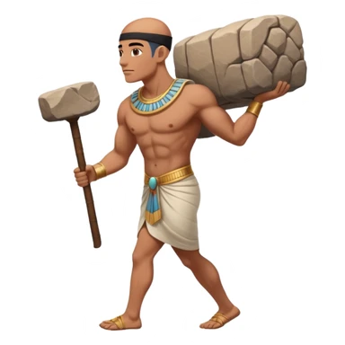 fullbody ancient Egyptian worker bareheaded carrying a rock block on their back sticker