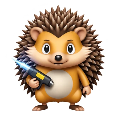 Hedgehog on 4 legs holding a taser sticker