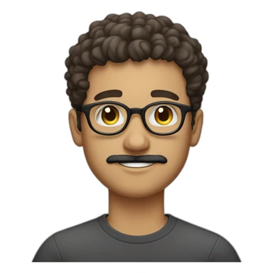 white young man, handlebar black mustache, and oval glasses without frame, and curly short hair sticker
