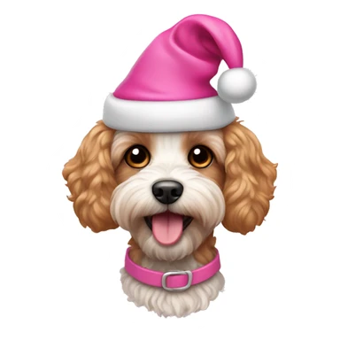 Cavapoo dog wearing pink Santa hat  sticker