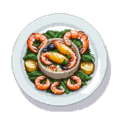 A plate of delicious seafood rice with prawns sticker