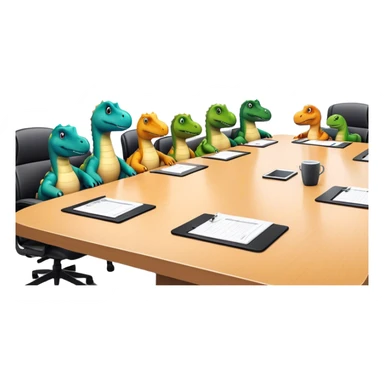 office dinosaurs sitting along the conference table sticker