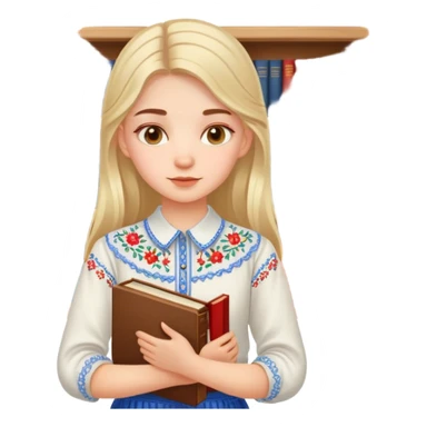 A Ukrainian girl in an embroidered shirt holds many books sticker