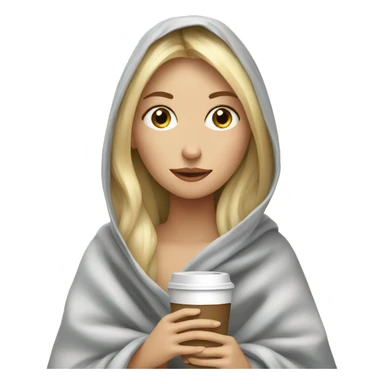 Blonde girl in blanket drinking coffee  sticker