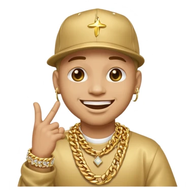 rapper emoji pointing at the camera, big smile, flashy jewelry sticker